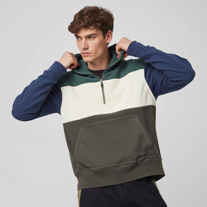 Sudadera con Capucha de Algodón para Hombre, con Cierre de Cremallera de un Cuarto, Diseño Color Block, Estilo Casual, con Personalización OEM ODM - Product Image 3