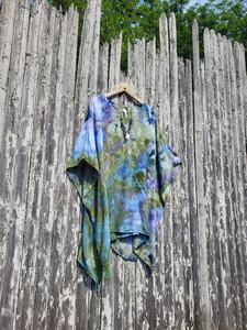 Stylish Handmade Tie Dye <b>Kaftan</b> Dress V-neck Long-Sleeve Casual <b>Summer</b> Collection Straight Silhouette Ankle-Length Tassel Beach - Product Image 3