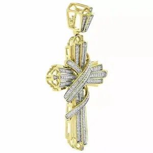 Colgante de Cruz con Diamante Moissanita Real de 3 Quilates, Corte Brillante, para Mujer, Chapado en Oro Amarillo de 14K, Plata de Ley 925, Estilo Hiphop - Product Image 3