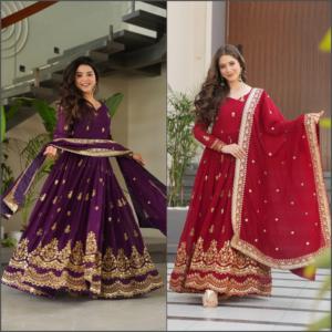 Dernières collections de robes Anarkali pour femmes, pour mariages et festivals, avec de riches broderies Zari et sequins. - Product Image 5