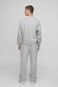 Mens Light Grey <b>Crewneck</b> Sweatshirt and Matching Straight-Leg Pants Tracksuit OEM ODM Wholesale Apparel - Product Image 2