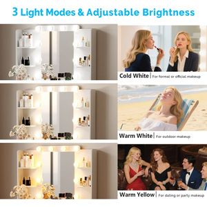2-Drawer 4-Shelf <b>Dressing</b> <b>Table</b> Set with White Particleboard Melamine Finish 10 Three-Tone Light Bulbs Included Makeup <b>Vanities</b> - Product Image 6
