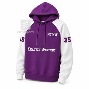Sudadera con capucha personalizada para mujer del Consejo NCNW, con logo bordado en la parte delantera, color morado y blanco, manga corta, de algodón, para mujer. - Product Image 2