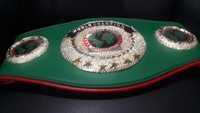 Ceinture de championnat personnalisée verte avec drapeaux du monde et emblèmes portraits, design en métal