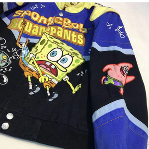Chaqueta Varsity Vintage de Invierno para Hombre con Cuello Alto y Bordado, 100% Algodón Canvas, Impermeable, Resistente al Viento, Ecológica, SpongeBob Racing - Product Image 4