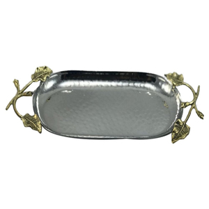 Elegant Silver Rectangular Metal <b>Tray</b> With Gold Pomegranate Handle Hotel Ware Catering <b>Tray</b> Food <b>Snacks</b> Serving <b>Tray</b> And Platter - Product Image 6