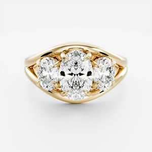 Anillo de Lujo de Oro Sólido de 14k con Certificación IGI, Diamante Cultivado en Laboratorio de Corte Ovalado con Engaste de Garras, Anillo Trílogo de Tallo Dividido con Tres Diamantes CVD HPHT - Product Image 1