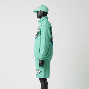 Conjunto corto cortavientos para hombre, tejido ligero de poliéster transpirable, color verde menta, logotipo personalizado con serigrafía, ropa deportiva de talla grande - Product Image 3