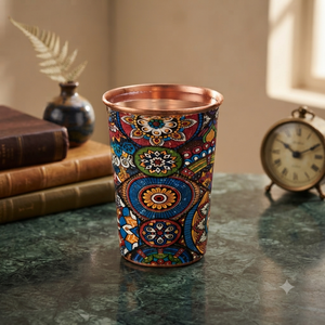 Handcrafted Printed Pure <b>Copper</b> Drinking Glass Ayurvedic Water Tumbler Designer <b>Copper</b> Cup for Home Kitchen Hotel Wholesale OEM - Product Image 2