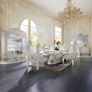 Juego de Comedor Clásico Blanco Premium, Madera Sólida, Tallado a Mano, Elegante Mesa de Comedor, Vitrina para Exhibición de Colecciones - Product Image 5