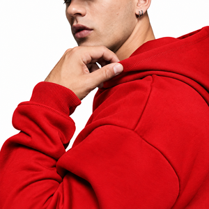Sweat-shirt à capuche pour homme en coton molletonné 100% avec logo personnalisé brodé, couleur rouge, coupe ample, imprimé sur le devant, style décontracté pour l'automne - Product Image 4