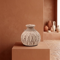Colegio M Mini vase en terre cuite rustique blanc cassé, pot à bourgeons en argile artisanal, récipient décoratif en céramique pour table