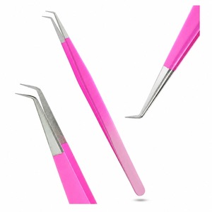 Pince à épiler courbée rose à manche fin, précision supérieure, pour extensions de cils, application de volume, outil de beauté - Product Image 3