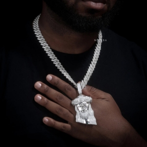 Pendentif Tête de Jésus Couronne de Roses - Pendentif en Argent Sterling 925 avec Moissanite, Pendentif Tête de Jésus Glacé Style Hip Hop, Pendentif Tête de Christ - Product Image 2