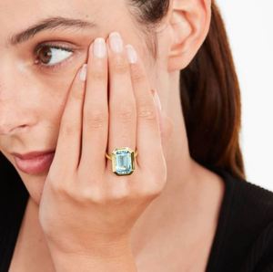 Emerald Cut Sky Blue Topaz Bezel Setting Cocktail <b>Ring</b> Rose Gold Plated Engagement Wedding <b>Statement</b> Luxury Gemstone <b>Ring</b> - Product Image 4