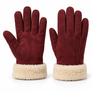 Guantes de imitación de cuero color marfil con puño festoneado y botón, para invierno, venta al por mayor, proveedor de accesorios de moda personalizados, colección minorista - Product Image 2