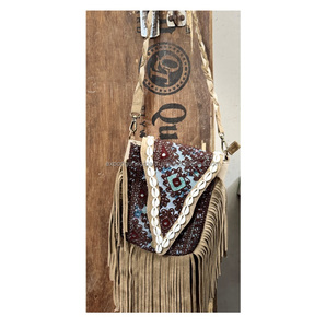Bolso de Mensajero de Cuero Vacuno Estilo Bohemio Indio Elegante para Mujer, Bolso de Hombro Banjara de Cuero Hecho a Mano con Flecos - Product Image 6