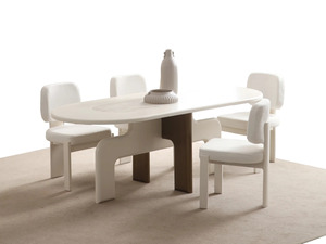 Modern Luxury Solid Teak Wood Dining Room Set Cream Oval <b>Table</b> 4 Chairs Minimalist Kitchen Sideboard <b>Buffet</b> Cabinet Home - Product Image 3