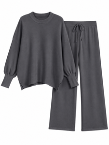 Conjunto de 2 piezas para mujer, estilo vintage, silueta holgada, sudadera con cordón ajustable y pantalón de pierna ancha para otoño - Product Image 3