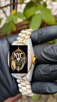 Montre personnalisée unisexe en or jaune édition limitée, avec mouvement automatique, cadran en cristal, en acier inoxydable, sertie de moissanite style hip-hop