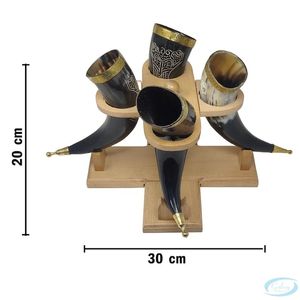 Juego de Cuernos para Beber Hechos a Mano con Cuerno de Búfalo y Soporte de Madera, Estilo Vikingo Rústico, Forma Natural, Artesanía Duradera - Product Image 3