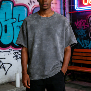 T-shirt Homme Oversize Rétro 100% Coton 220g Uni avec Logo Imprimé DTG, Effet Délavé Acide, Style Vintage Personnalisé OEM - Product Image 6