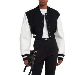 Streetwear Women Cropped Varsity <b>Jacket</b> Manufacturer | Trend Fit Windproof Eco-Friendly Wool/Polyester Winter - Product Image 6