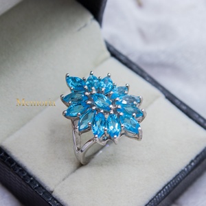 Última Colección: Anillo de Topacio Azul Natural en Plata de Ley 925, Joyería Vintage de Piedra de Nacimiento Curativa para Mujer, Ideal para Fiestas - Product Image 2