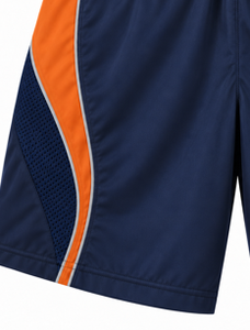 <b>Mens</b> Navy <b>Orange</b> Breathable Sport <b>Shorts</b> Mesh Side Panels Front Logo Elastic Drawstring Waist Zip Pockets for Running Training - Product Image 5