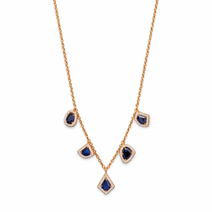 Collar con Colgante Geométrico de Oro Rosa de 18K de Lujo con Piedras Polki Azules Premium y Detalles de Micro Cristales Brillantes para Mujer - Product Image 5