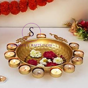 Bol décoratif Urli de designer pour fleurs et bougies chauffe-plat, décoration de table et centre de table sur pied pour la maison et le bureau, style indien - Product Image 5