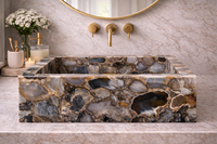 Lavabo de salle de bain en agate moderne et écologique, fait main, de luxe, en pierre précieuse, rectangulaire, pour meuble-lavabo