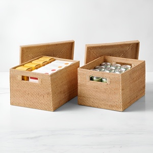 Cestas de ratán de venta rápida con tapa tejida a mano, organizadores y almacenamiento para dormitorio y cocina - Product Image 5