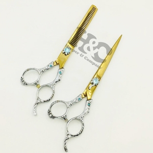 New Design Gold Color Straight Sharp Stainless Steel Hair Cutting Thinning Scissors Barber <b>Shears</b> Beauty Salons Sustainable - Product Image 1