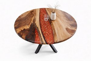 Golden Ember River Epoxy <b>Dining</b> <b>Table</b> Handcrafted Round <b>Wooden</b> Statement Furniture <b>Rustic</b> <b>Dining</b> <b>Table</b> Luxury Furniture - Product Image 6