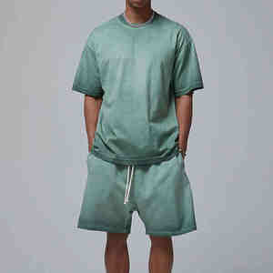 Ensemble T-shirt et short en coton respirant pour homme, personnalisable, design DTG délavé à l'acide, lavage intensif, nouvelle collection - Product Image 5