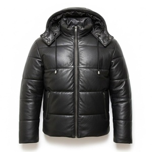 Custom Men's Fashion Calf Skin Leather Bomber leather Jacket Waterproof Streetwear Black Finished Processing Jackets For Sale - Product Image 1