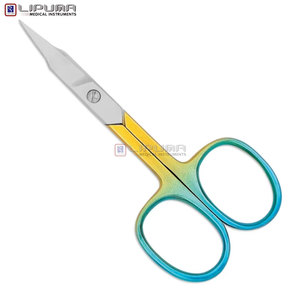 Tijeras de Uñas Ergonómicas de Grado Profesional, Curvas, de Acero Inoxidable, Color Azul Titanio y Amarillo, para Recortar Cutículas sin Esfuerzo, Afiladas, para Belleza - Product Image 1