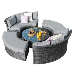 Outdoor Patio Oval Dining Table And Rattan Armchair Dining Set Modern