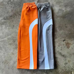 Pantalones de hombre rectos, curvos, a rayas, personalizados, de pierna ancha, holgados, 100% algodón, felpa francesa, bordados, estilo urbano, OEM - Product Image 2