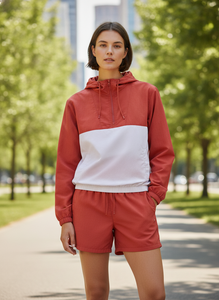 Conjunto de Chaqueta con Capucha y Pantalones Cortos para Hombre, Color Rojo, Estilo Casual, Otoñal, Resistente al Viento, Transpirable, Tejido de Poliéster, Logotipo Personalizado - Product Image 4