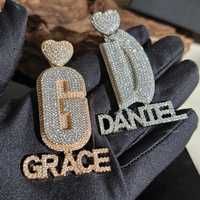 Pendentif Croix Hip Hop en Argent Plaqué 925 avec Lettre Initiale Personnalisée, Breloque Moissanite, Anneau Cœur, Micro-Incrustation de Strass, Bijoux pour Homme