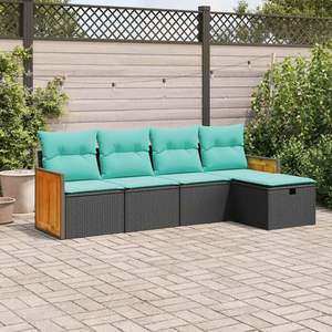 Ensemble de canapé de jardin en rotin PE noir 5 pièces avec housses amovibles - Product Image 1