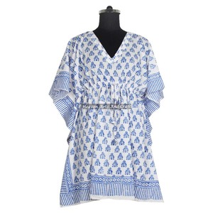 Caftán Corto 100% Algodón Indio, Hermoso Estampado a Mano, Ropa Casual de Verano para Mujer, Vestido Étnico Corto Estampado - Product Image 6