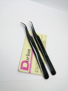 Fiber Tip Lash Tweezers Private Label <b>Best</b> Quality Black Plasma Tweezers For Eyelash Extension 90 Degree & Curved Volume Tweezer - Product Image 1