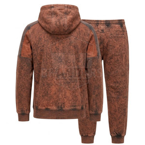 Conjunto Deportivo para Hombre con Efecto Desgastado, Chaqueta con Capucha y Cremallera Completa, Pantalones Jogger a Juego, Ropa Urbana y Moderna de Dos Piezas - Product Image 2