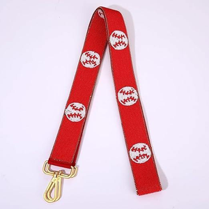 Sangle de sac artisanale légère en perles imitation nacre, motif baseball blanc sur fond rouge, réglable, bandoulière, style bohème - Product Image 3