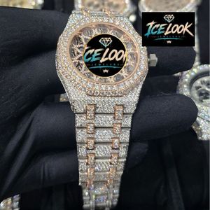 Montre de luxe ICE LOOK en acier inoxydable 41 mm, analogique, quartz, cadran en cristal saphir, accents de diamants, bracelet en acier inoxydable moissanite - Product Image 3
