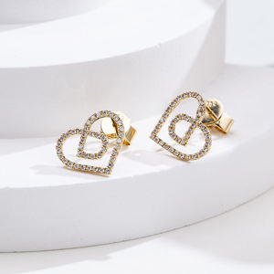 Boucles d'oreilles clous de luxe VB-SR919 personnalisées en or jaune 14 carats avec diamant de laboratoire en forme de cœur, bijou de mode, cadeau d'anniversaire pour elle - Product Image 1