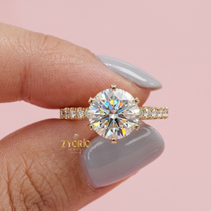 Anillo de Compromiso Solitario de Plata de Ley 925 con Corte Redondo, Banda de Diamantes Pavé, Anillo de Promesa, Joyería Nupcial Clásica, Regalo para Mujer - Product Image 4